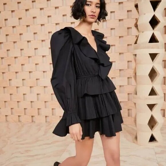 Ulla Johnson Lola Tiered Ruffle Mini Dress Black Size 4 - Picture 4 of 13